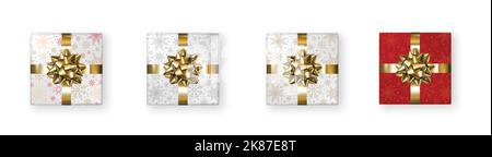 Set of gift boxes. Collection of realistic gift boxes. Flat lay, top view. Stock Vector