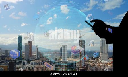 Mobile communication network concept. IoT Internet of Things. Stock Photo