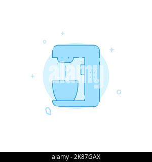 Coffee machine, food processor vector icon. Flat illustration. Filled line style. Blue monochrome design. Editable stroke. Adjust line weight. Stock Vector