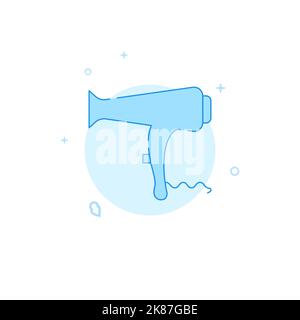 Hair dryer, fen vector icon. Flat illustration. Filled line style. Blue monochrome design. Editable stroke. Adjust line weight. Stock Vector