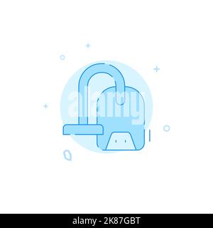 Vacuum cleaner, hoover vector icon. Flat illustration. Filled line style. Blue monochrome design. Editable stroke. Adjust line weight. Stock Vector