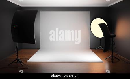 Simple studio, Modern lighting units, High Quality Stock Photo