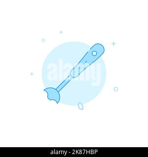 Immersion blender vector icon. Flat illustration. Filled line style. Blue monochrome design. Editable stroke. Adjust line weight. Stock Vector