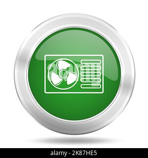 Heat pump green glossy vector icon, renewable energy concept silver metallic round web button Stock Vector