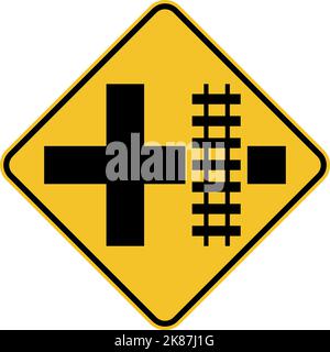 Highway Light Rail Transit Grade Crossing Right Sign Stock Vector