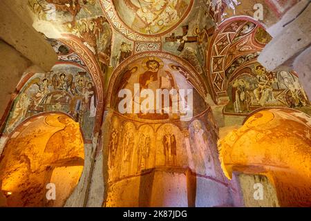 Church with Sandals or Carıklı Kilise, underground church in goreme open air museum, Cappadocia, Anatolia, Turkey Stock Photo