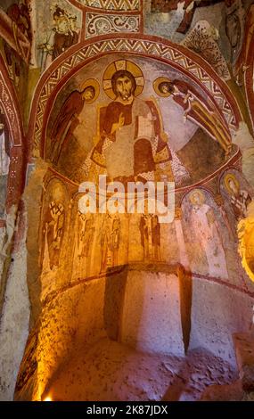 Church with Sandals or Carıklı Kilise, underground church in goreme open air museum, Cappadocia, Anatolia, Turkey Stock Photo