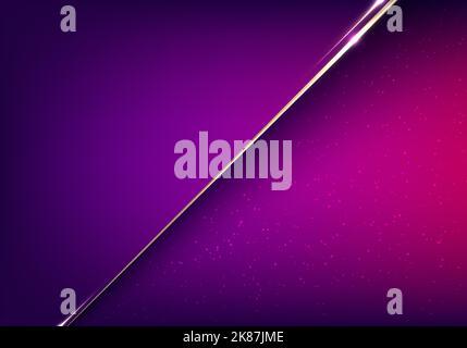 Abstract luxury purple and pink gradient paper cut background with golden diagonal line and glitter lighting effect. Vector illustration Stock Vector