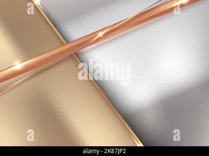 Abstract elegant 3D realistic golden paper and lines with light and shadow on white background luxury style. Vector illustration Stock Vector