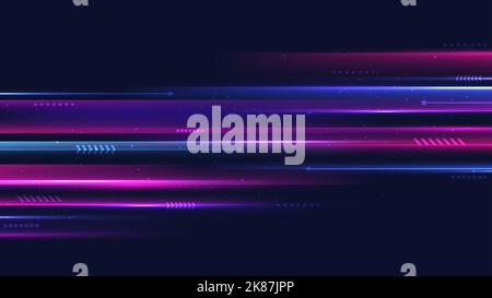 Abstract technology digital futuristic concept  blue and pink neon colors lighting effect motion decoration geometric shapes elements on dark backgrou Stock Vector