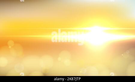 Sunrise period sunlight with bokeh on yellow blurred nature background. Vector illustration Stock Vector