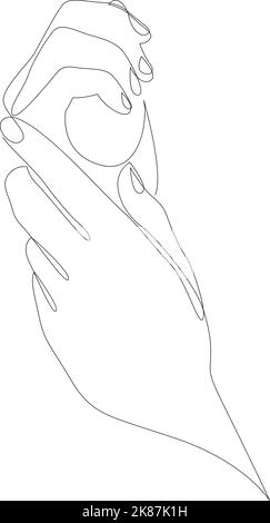 Female hands applying cream. Continuous one line drawing. Vector illustration Stock Vector