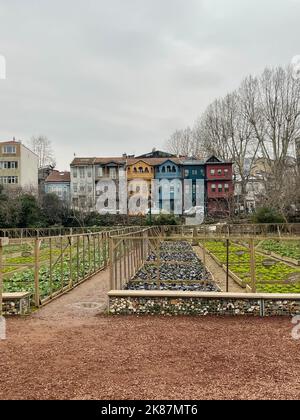 Beautiful Balat district street view in Istanbul Stock Photo