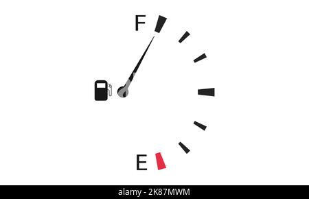 Fuel Gauge on white background. Fully Diesel indicator and Gas tank full gauge. From Empty to Full Fuel Stock Photo