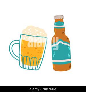 Beer mug and beer bottle vector set clipart Stock Vector