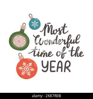 Christmas decorations balls with lettering flat design vector Stock Vector