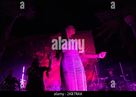 Bateu Matou, a drummer group formed by Quim Albergaria, Ivo Costa and Rui Pité (better known as Riot), in a concert at the Chefs on fire festival. Stock Photo