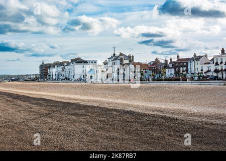 View of the town of Deal from the pebble beach, Kent, England, UK Stock Photo