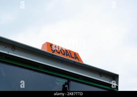 Driving school (scoala) sign, romanian driving school car sign. Truck driving school Stock Photo