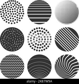 set of circular geometric shapes, vintage and retro design elements isolated on white vector illustration Stock Vector