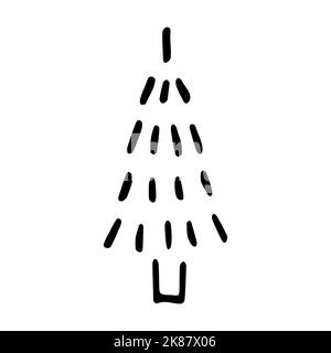 Vector cozy doodle Christmas tree. Hand drawn fir-tree isolated on white background. Outline Scandinavian strokes tree. Happy New Year, Merry Christma Stock Vector