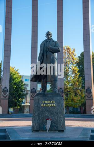 Lviv, Ukraine - October 06, 2018: Monument to the leader of the Ukrainian nationalist and independence movement Stepan Bandera Stock Photo