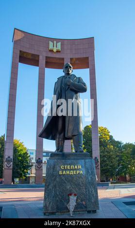 Lviv, Ukraine - October 06, 2018: Monument to the leader of the Ukrainian nationalist and independence movement Stepan Bandera Stock Photo