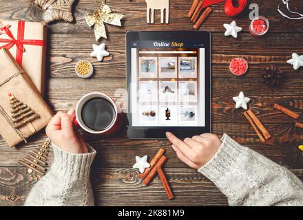 The choice of Christmas gifts in interenete concept Stock Photo