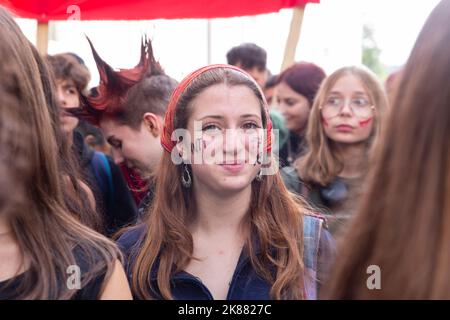 Rome, Italy. 21st Oct, 2022. A girl with 'Antifascist' written on her face during student demonstration (Photo by Matteo Nardone/Pacific Press/Sipa USA) Credit: Sipa USA/Alamy Live News Stock Photo