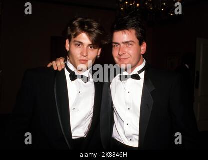 Johnny Depp and Charlie Sheen at For The Love of Children AIDS Benefit
