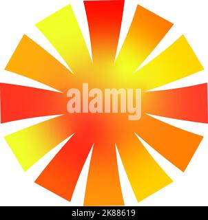 A circle logo of red orange and yellow geometric rays divided from the central point Stock Vector