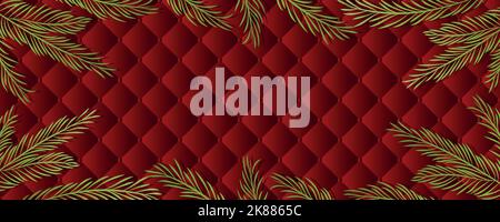 luxury red christmas abstract background banner with fir branches Stock Vector