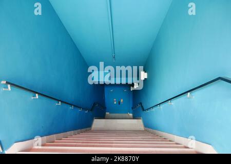 front view of blue color brick stair outdoor  Stock Photo