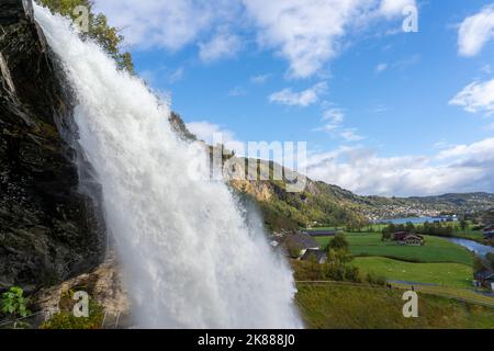 Steinsdalsfossen Waterfall in Vestland, Norway. Stock Photo