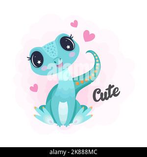 Little cartoon dinosaur. Lettering cute. Vector illustration Stock Vector
