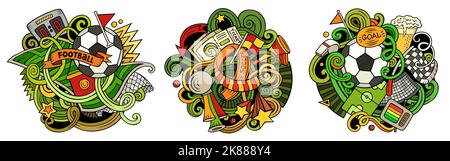 Football cartoon vector doodle designs set. Stock Vector