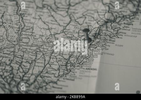 Tvedestrand, Norway pin on map Stock Photo - Alamy