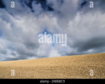 Storm clouds over Chesil Beach in Dorset. Stock Photo
