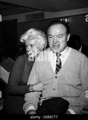 Jayne Mansfield & Bob Hope  Actor With Actress   01 May 1957   **WARNING** This Photograph is for editorial use only and is the copyright of The Film Company and/or the Photographer assigned by the Film or Production Company and can only be reproduced by publications in conjunction with the promotion of the above Film. A Mandatory Credit To The Film Company is required. The Photographer should also be credited when known. No commercial use can be granted without written authority from the Film Company. Stock Photo