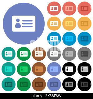 ID card solid multi colored flat icons on round backgrounds. Included white, light and dark icon variations for hover and active status effects, and b Stock Vector