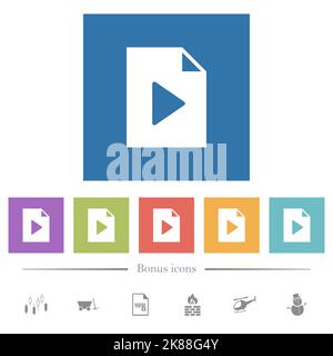 Playlist solid flat white icons in square backgrounds. 6 bonus icons included. Stock Vector