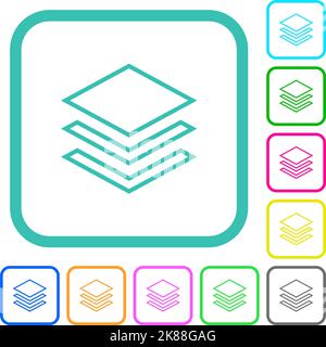 Layers outline vivid colored flat icons in curved borders on white background Stock Vector