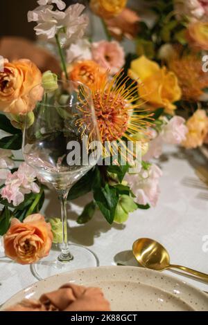 wedding Venue Florals and Table Top Decorations Stock Photo