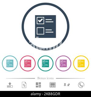 Ballot paper solid flat color icons in round outlines. 6 bonus icons included. Stock Vector
