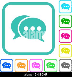 Two oval active chat bubbles solid vivid colored flat icons in curved borders on white background Stock Vector