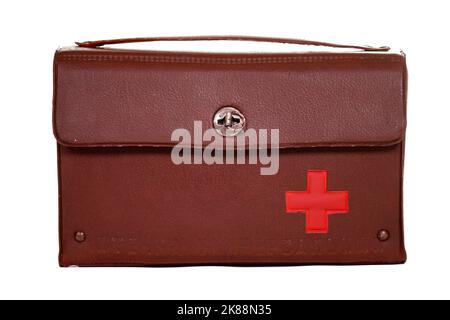Vintage car first aid kit isolated over white background Stock Photo