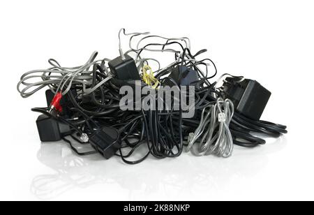 Industrial waste - a heap of useless cables Stock Photo
