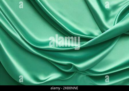Light Green Satin Background. Mint silk texture with light wavy foldsBeautiful pale emerald green luxury satin fabric. Valentine, Christmas, Anniversa Stock Photo