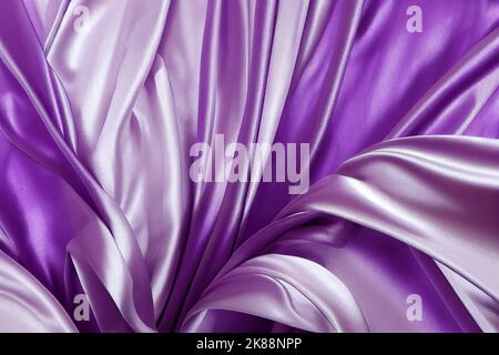 Smooth elegant light purple satin luxury cloth texture, abstract background. Closeup of rippled purple silk fabric. Stock Photo