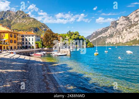 View of La Rocca di Valmadrera, a lush, scenic waterfront area of Lake Como at the city of Lecco, Italy. Stock Photo